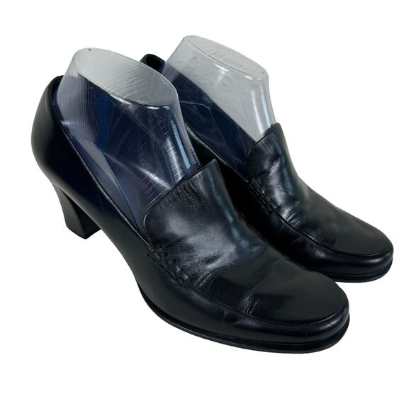 Franko Sarto Black Leather Nolan Tailored Heeled Slip On Loafers Y2K Size 8.5 - Picture 1 of 6